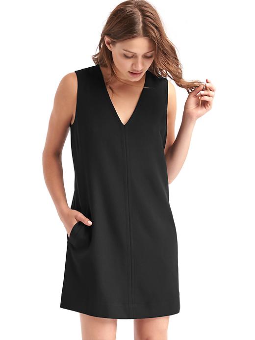 1 of 8 showing, with the color true black of product V-neck shift dress