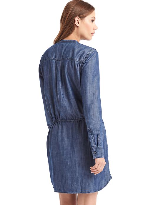 2 of 8 showing, with the color medium indigo of product TENCEL™ long sleeve shirtdress
