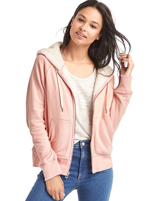 1 of 8 showing, with the color pink dust of product Sherpa zip hoodie