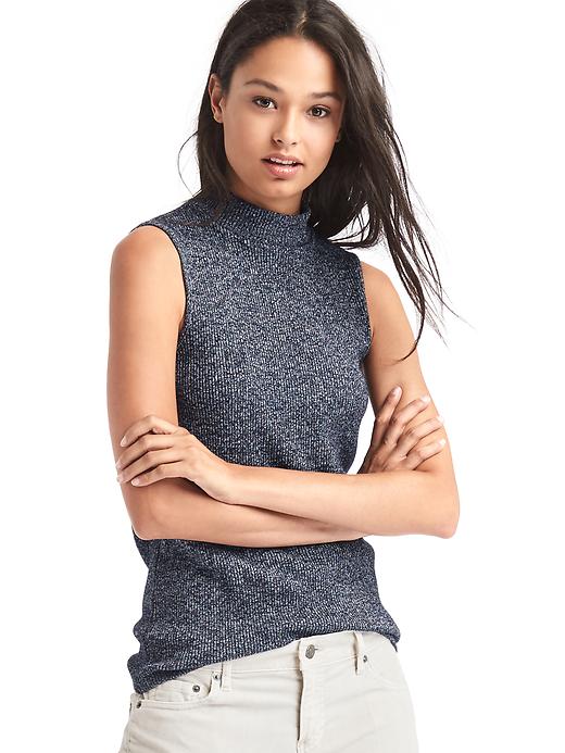 1 of 8 showing, with the color navy heather of product Ribbed mockneck tank