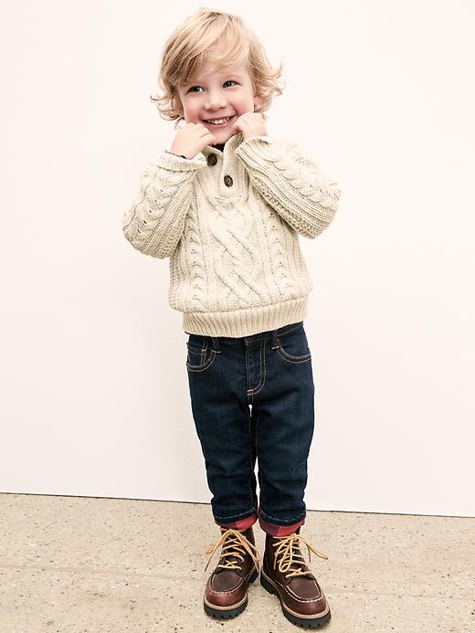 2 of 8 showing, with the color oatmeal heather of product Cozy cable mockneck sweater