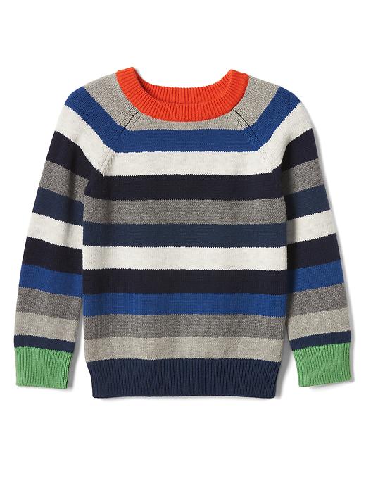 1 of 8 showing, with the color true indigo of product Crazy stripe crew sweater