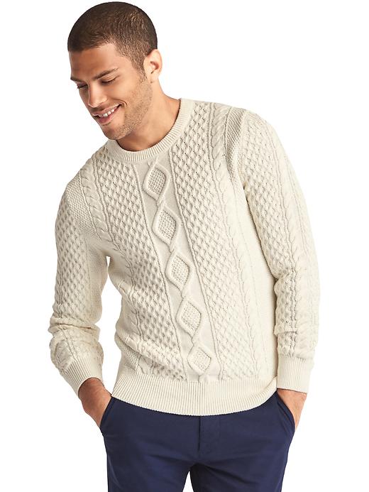 1 of 8 showing, with the color cream of product Chunky cable knit sweater