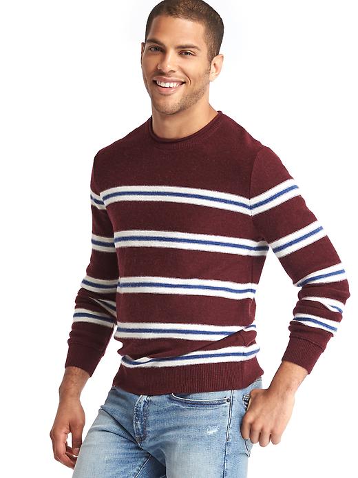 1 of 8 showing, with the color marled navy of product Merino-blend dual-stripe crew sweater