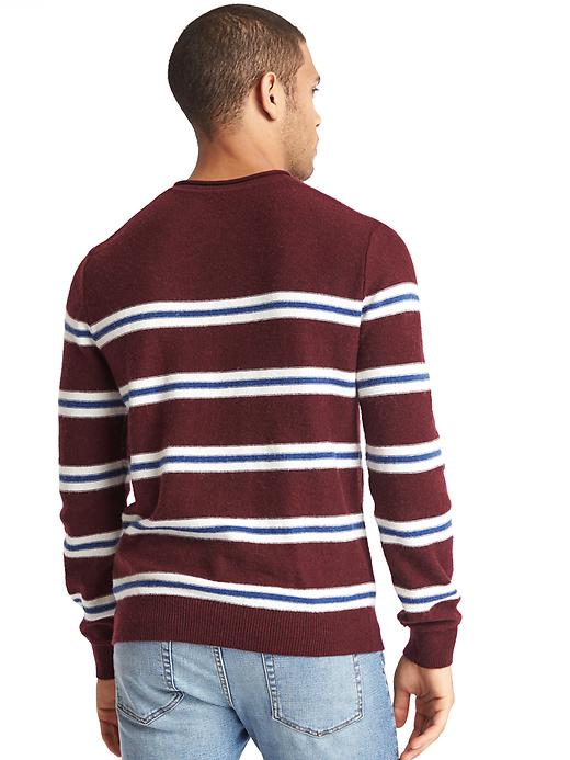 2 of 8 showing, with the color marled navy of product Merino-blend dual-stripe crew sweater