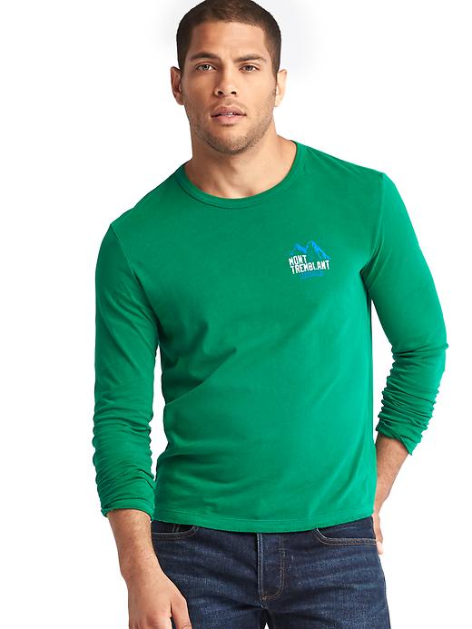 1 of 8 showing, with the color holiday green of product Mont Tremblant long sleeve crew tee