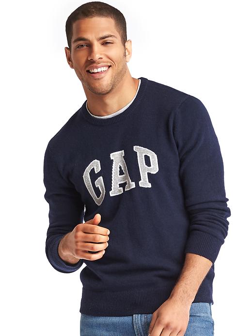1 of 8 showing, with the color navy of product Merino wool blend intarsia logo sweater