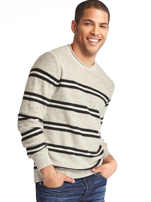 1 of 8 showing, with the color white/black of product Merino-blend dual-stripe crew sweater