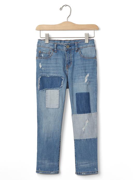 1 of 8 showing, with the color denim of product Kids Patchwork Straight Ankle Jeans
