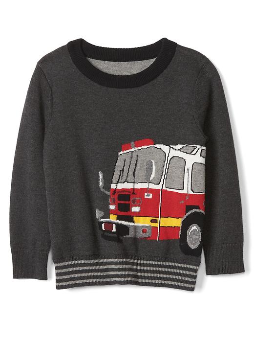 1 of 8 showing, with the color charcoal gray of product Graphic crew sweater