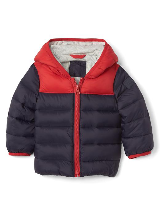1 of 8 showing, with the color dark night of product ColdControl Max colorblock hoodie puffer