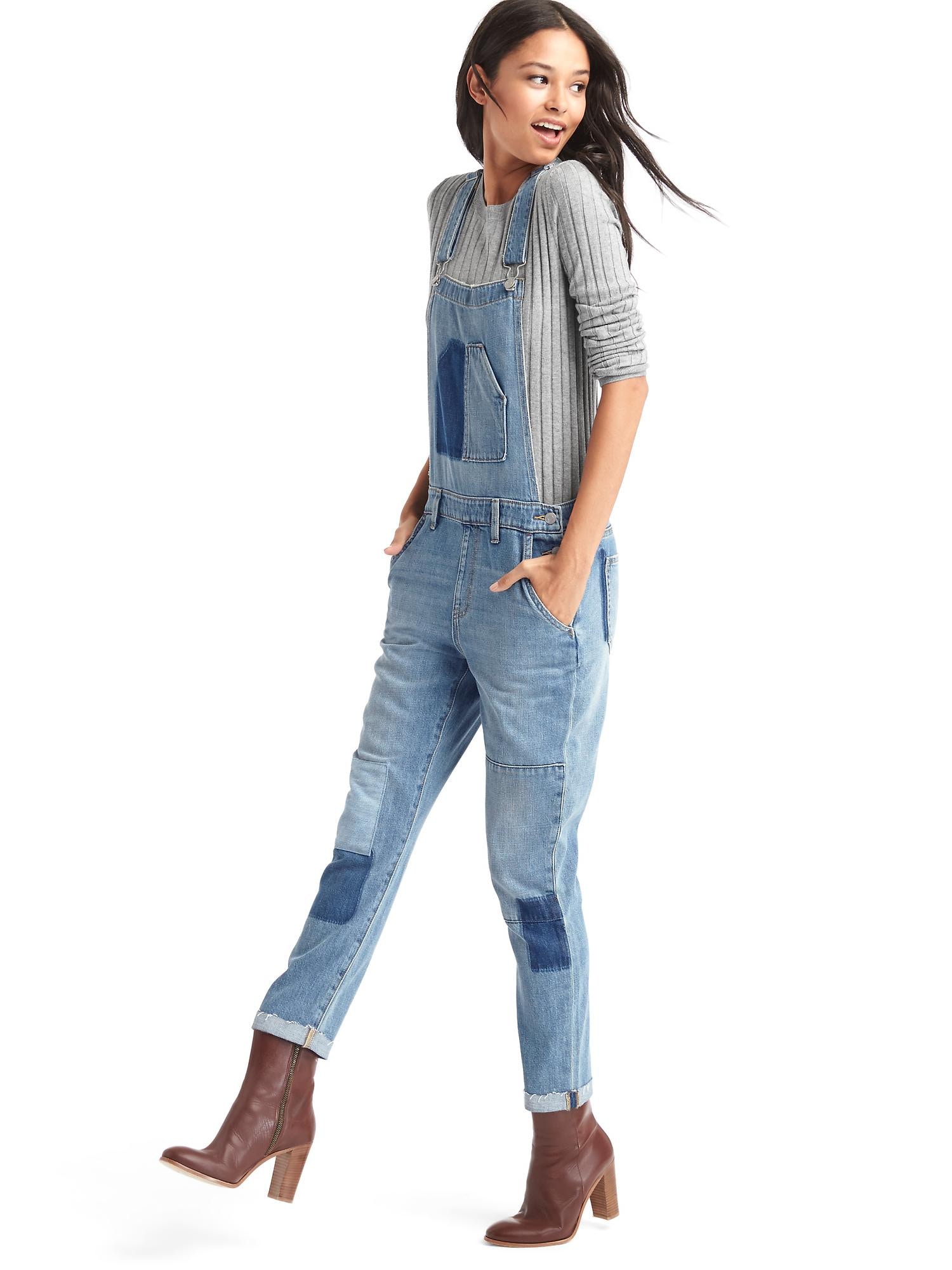 Женские комбинезоны Gap 1969 patchwork girlfriend denim overalls