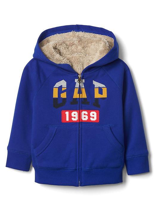 1 of 8 showing, with the color bente blue of product Stripe logo zip hoodie