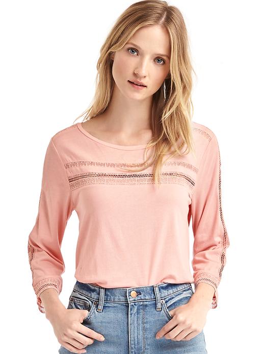 1 of 8 showing, with the color pink dust of product Luxe crochet-trim top