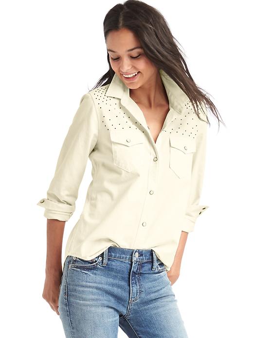 1 of 8 showing, with the color chalk of product 1969 denim stud western shirt