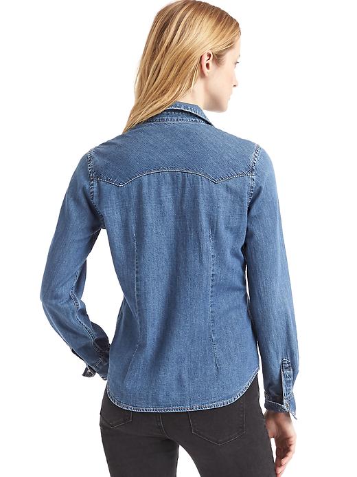 2 of 8 showing, with the color medium indigo of product 1969 denim western stud shirt