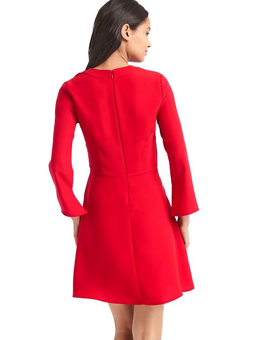 2 of 8 showing, with the color red sunset of product Satin fit & flare split neck dress