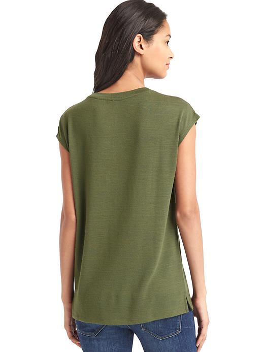 2 of 8 showing, with the color army jacket green of product Softspun knit crochet fringe top