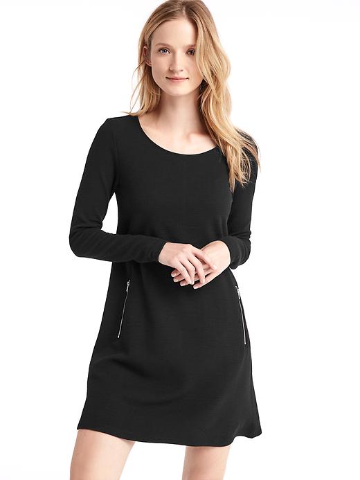 1 of 8 showing, with the color true black of product A-line zip long sleeve dress