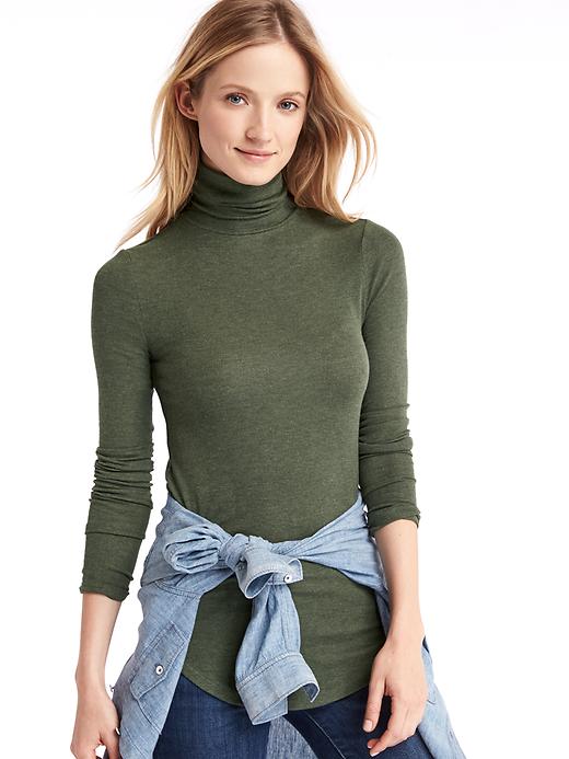 1 of 8 showing, with the color olive heather of product Modal rib-knit turtleneck