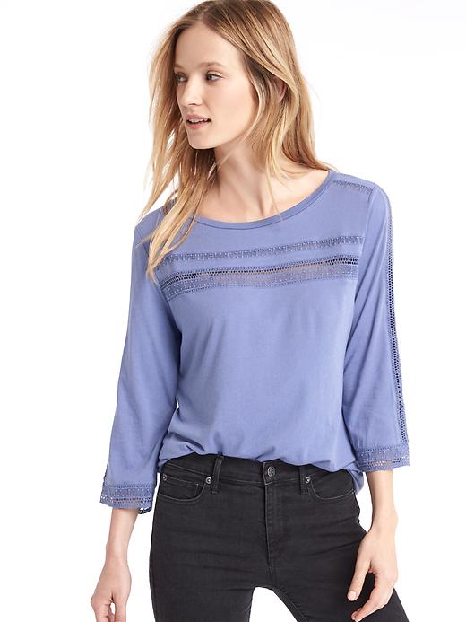 1 of 8 showing, with the color larkspur of product Luxe crochet-trim top