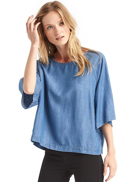 1 of 8 showing, with the color medium wash of product TENCEL™ indigo kimono top
