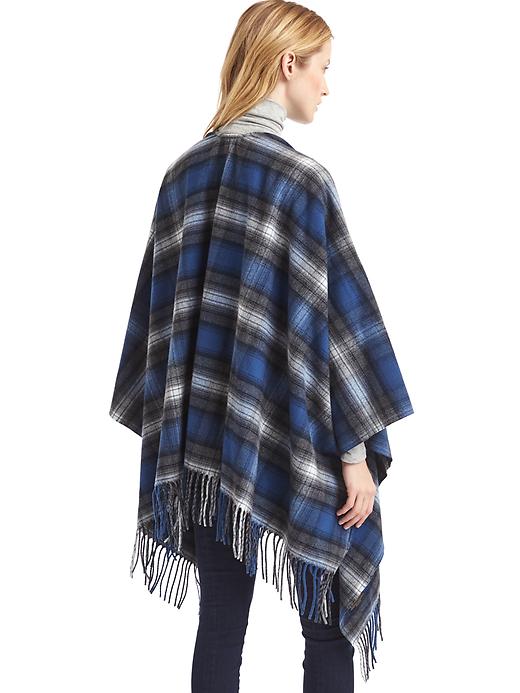 2 of 8 showing, with the color blue plaid of product Gap + Pendleton fringe poncho
