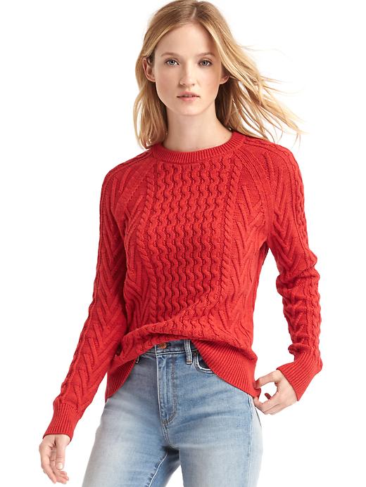 View large product image 1 of 1. Wavy cable knit sweater