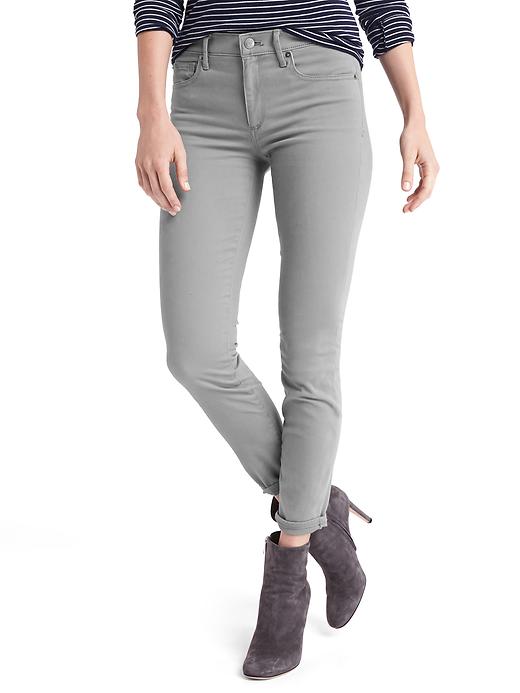 1 of 8 showing, with the color grey area of product Mid rise sateen true skinny ankle jeans