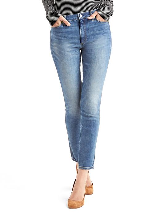 1 of 8 showing, with the color medium indigo of product High rise true skinny jeans