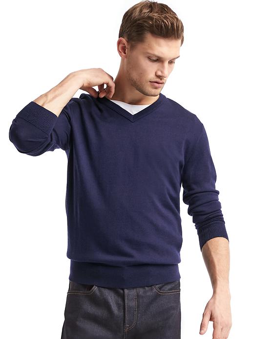 1 of 8 showing, with the color navy of product Merino wool V-neck sweater