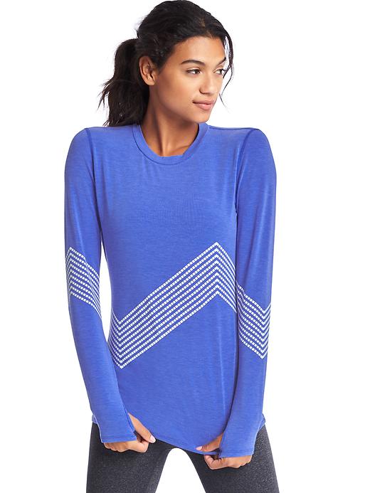 1 of 8 showing, with the color radiant blue of product GapFit Breathe print long sleeve tee
