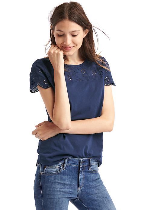 1 of 8 showing, with the color dark night of product Pretty eyelet-yoke top