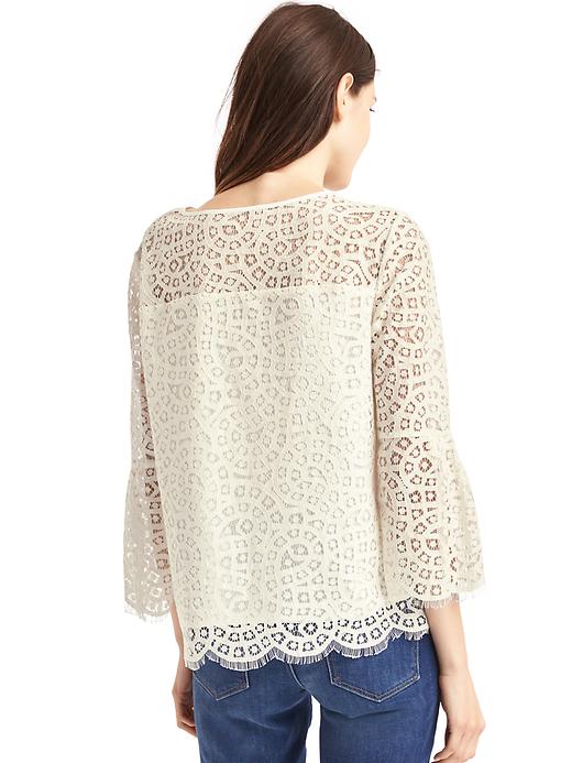 2 of 8 showing, with the color off white of product Crochet lace three-quarter bell sleeve top