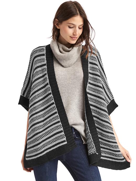 1 of 8 showing, with the color true black of product Stripe open-front poncho