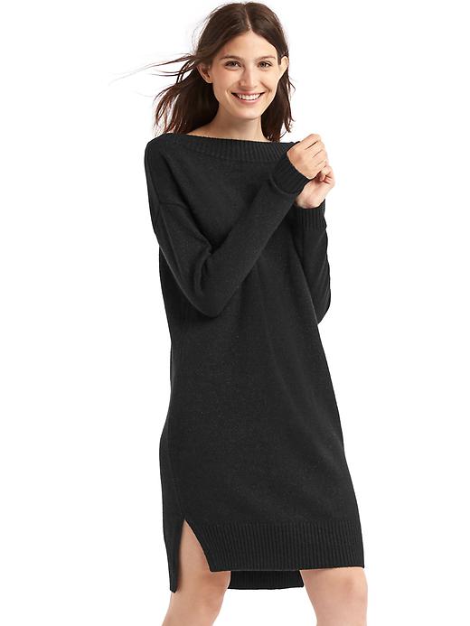 1 of 8 showing, with the color true black of product Cozy rib-trim sweater dress
