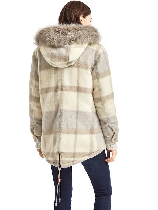 2 of 8 showing, with the color grey plaid of product Wool blend parka