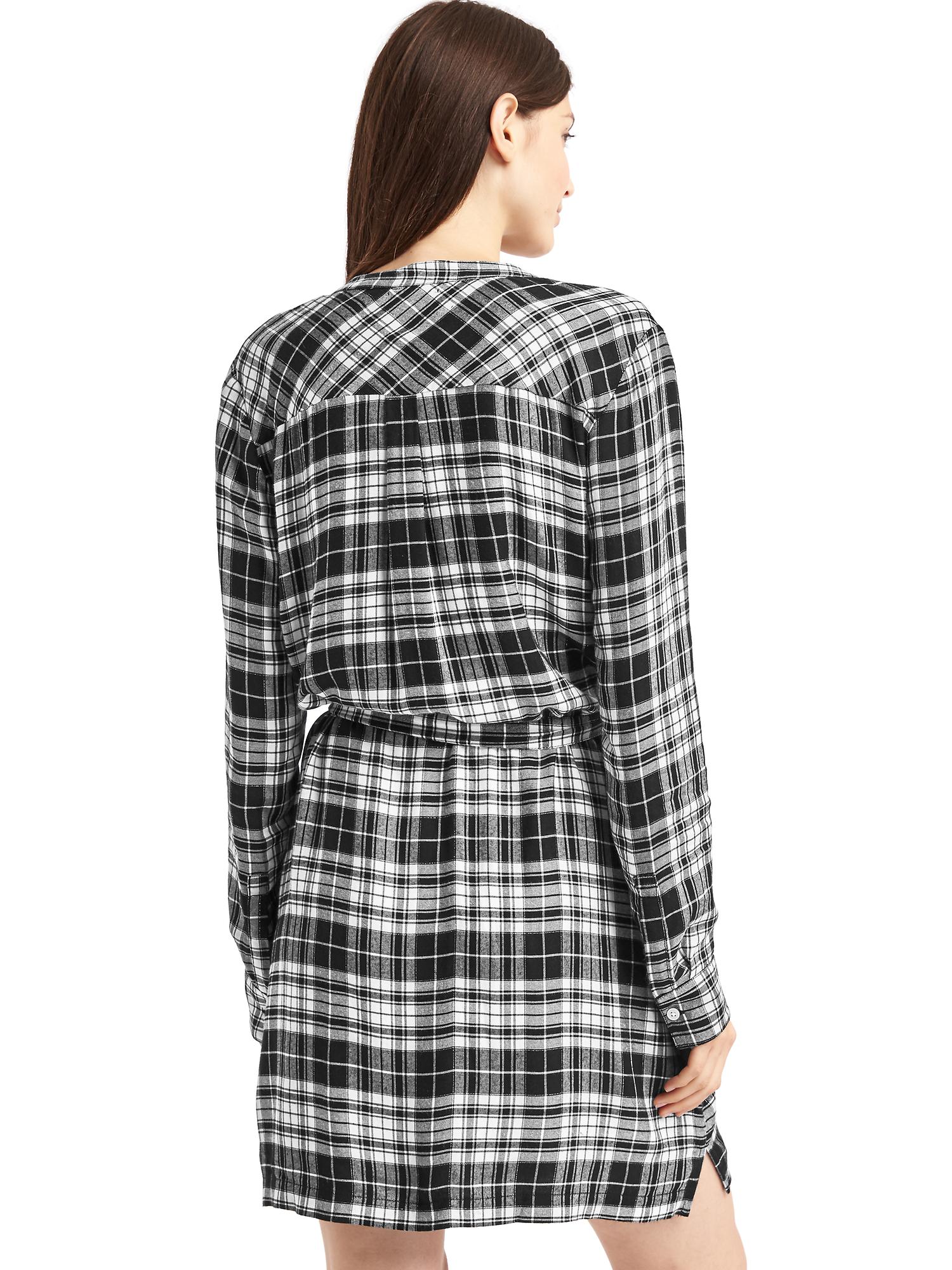 Metallic plaid band collar shirtdress Gap