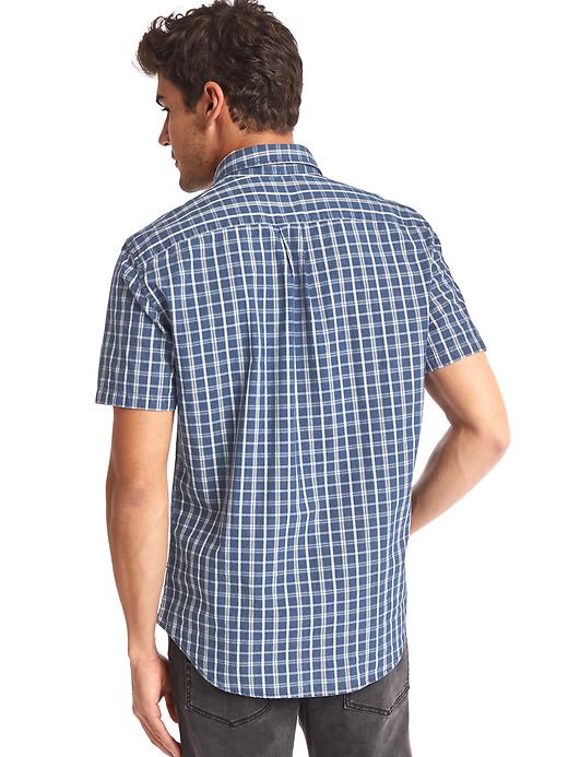 2 of 8 showing, with the color navy of product Indigo twill plaid short sleeve standard fit shirt