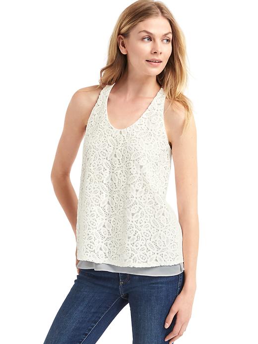 1 of 8 showing, with the color new off white of product Crochet lace scoop tank