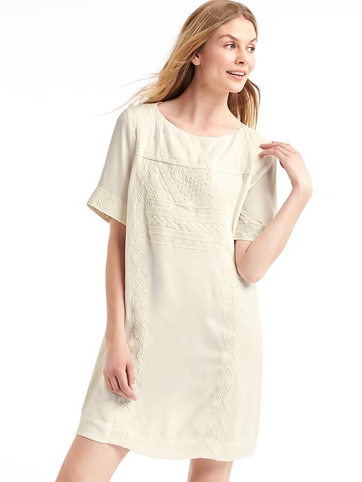 1 of 8 showing, with the color snow cap of product Flowy embroidered shift dress
