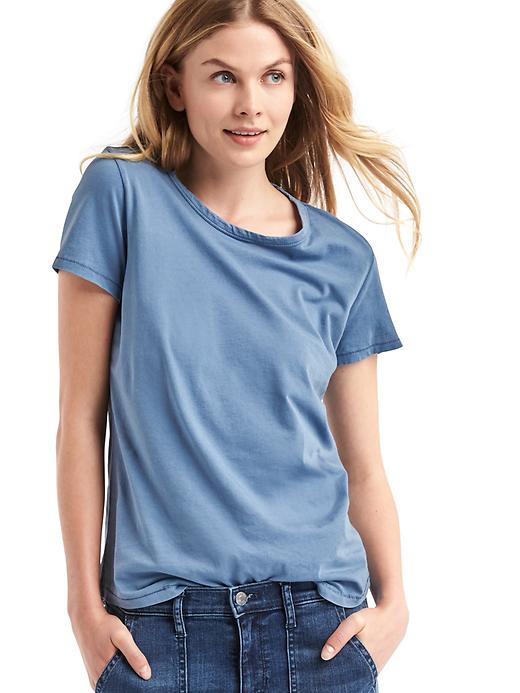 1 of 8 showing, with the color cornflower of product Vintage wash sueded crewneck tee