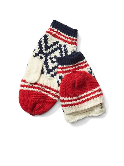 1 of 8 showing, with the color modern red of product Alpine fair isle convertible mittens