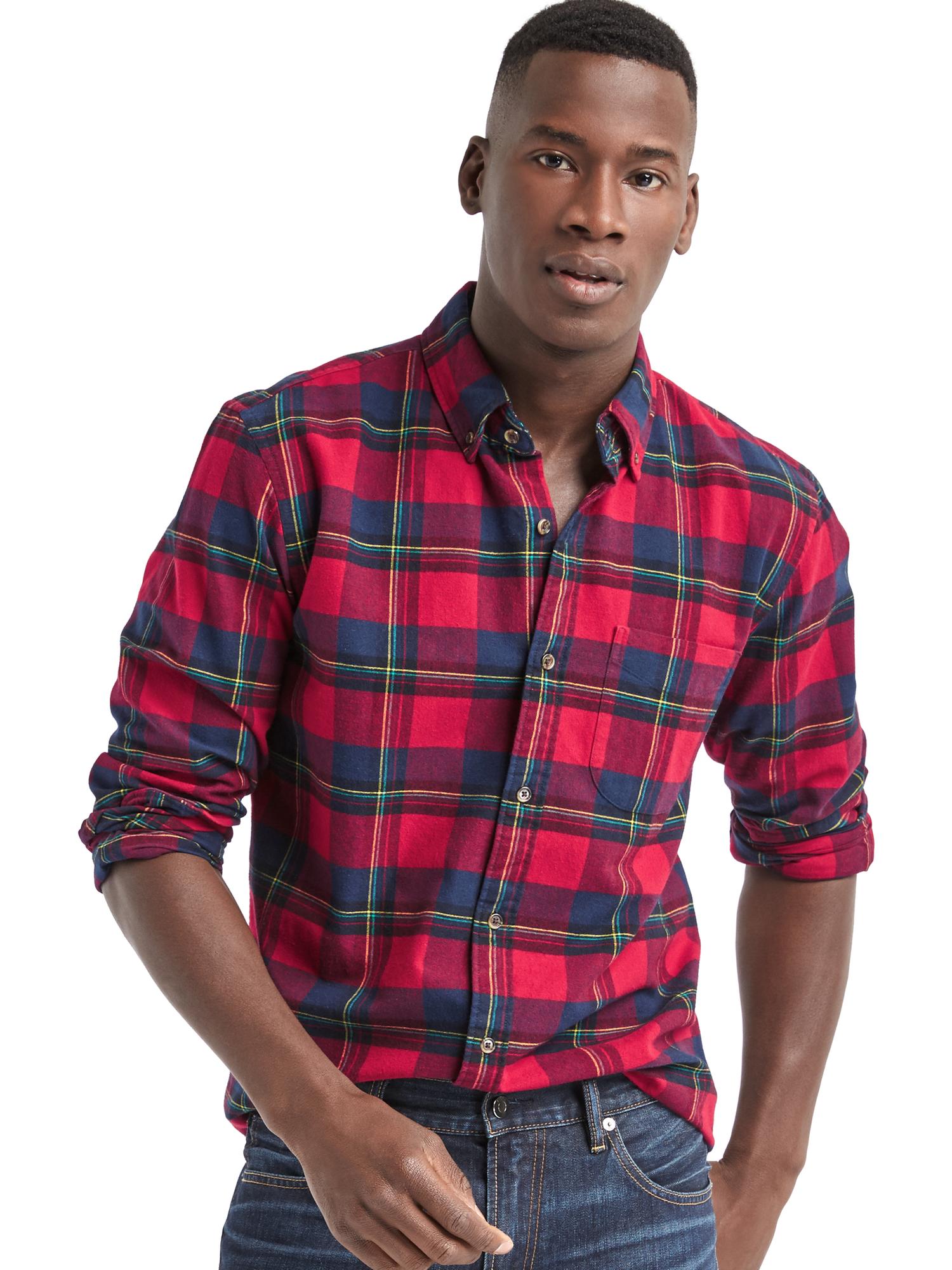 Brushed Flannel Plaid Standard Fit Shirt | Gap