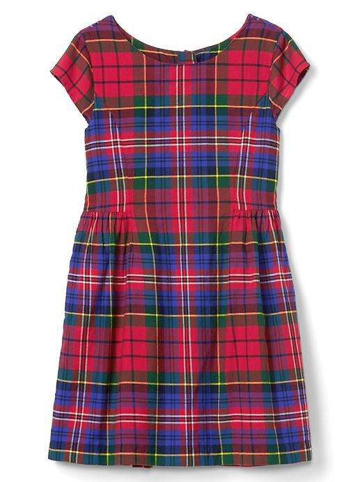 2 of 8 showing, with the color red plaid of product Plaid fit & flare flannel dress