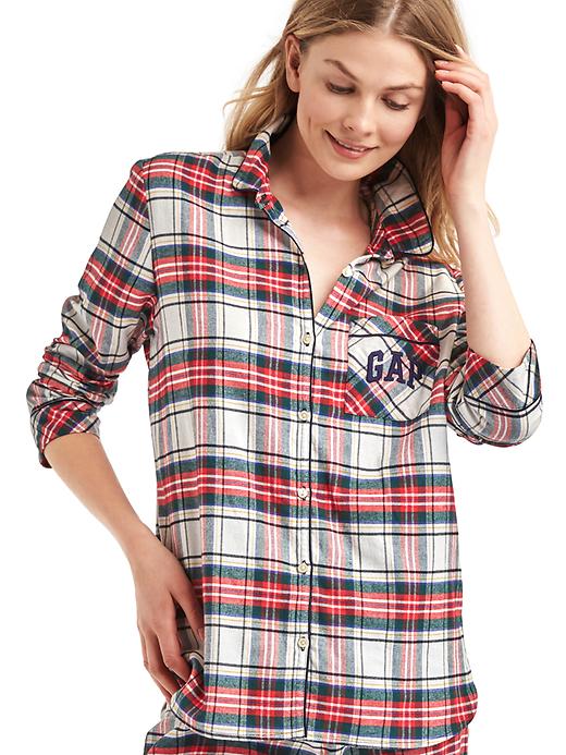 1 of 8 showing, with the color red and white plaid of product Gap + Pendleton flannel sleep shirt