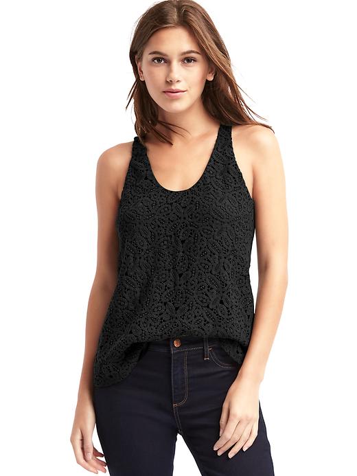 1 of 8 showing, with the color true black of product Crochet lace scoop tank