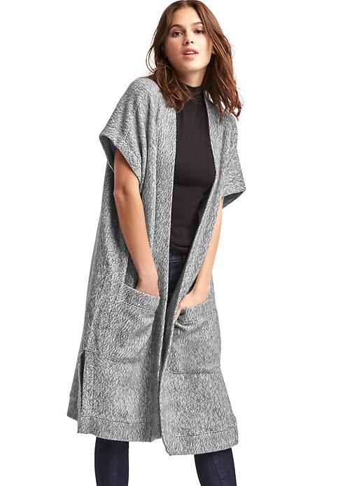 1 of 8 showing, with the color heather grey of product Fleece open-front duster cardigan