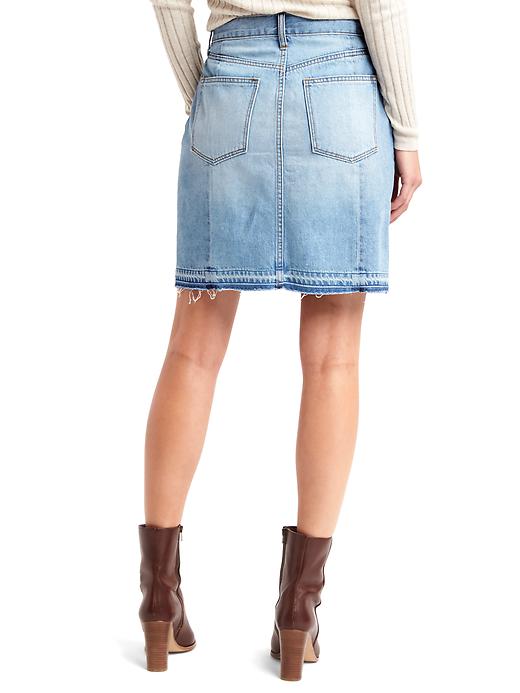 2 of 8 showing, with the color light indigo of product 1969 denim let-down hem skirt