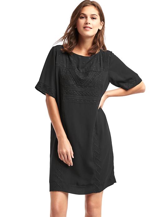 1 of 8 showing, with the color true black of product Flowy embroidered shift dress